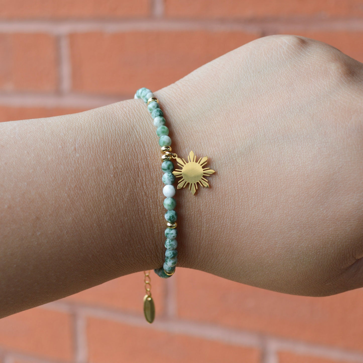 Green Spot Jasper Bracelet with Araw Charm