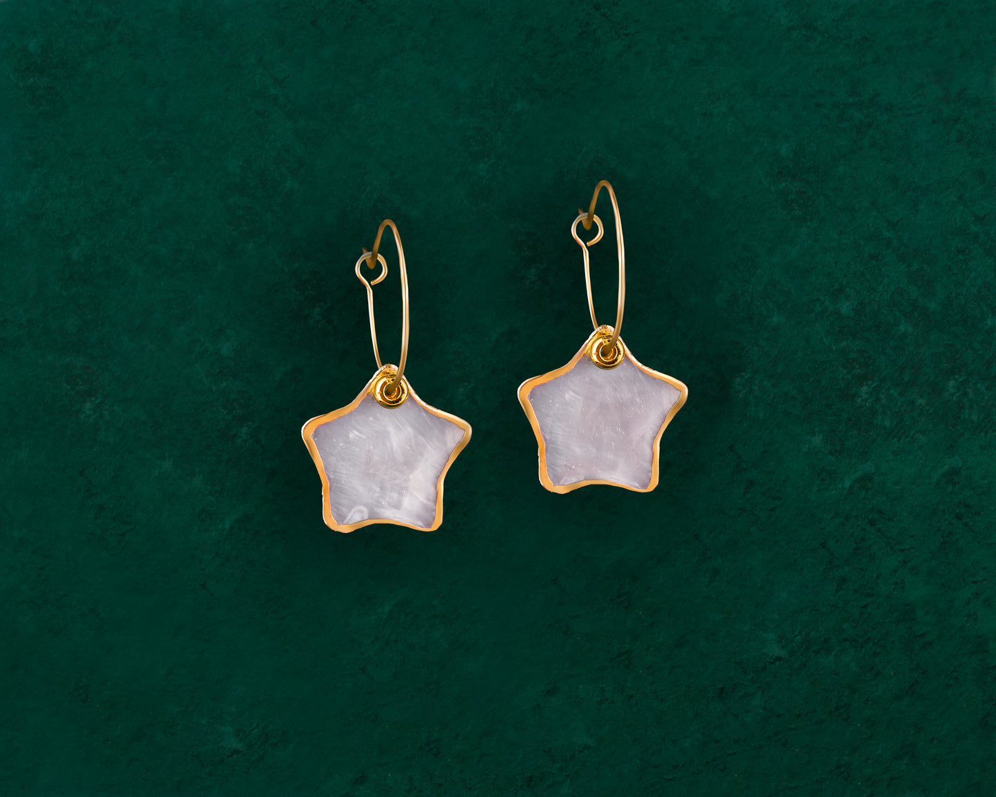 Gold Lined Capiz Shell Hoop Earrings with Metal Bead Accents