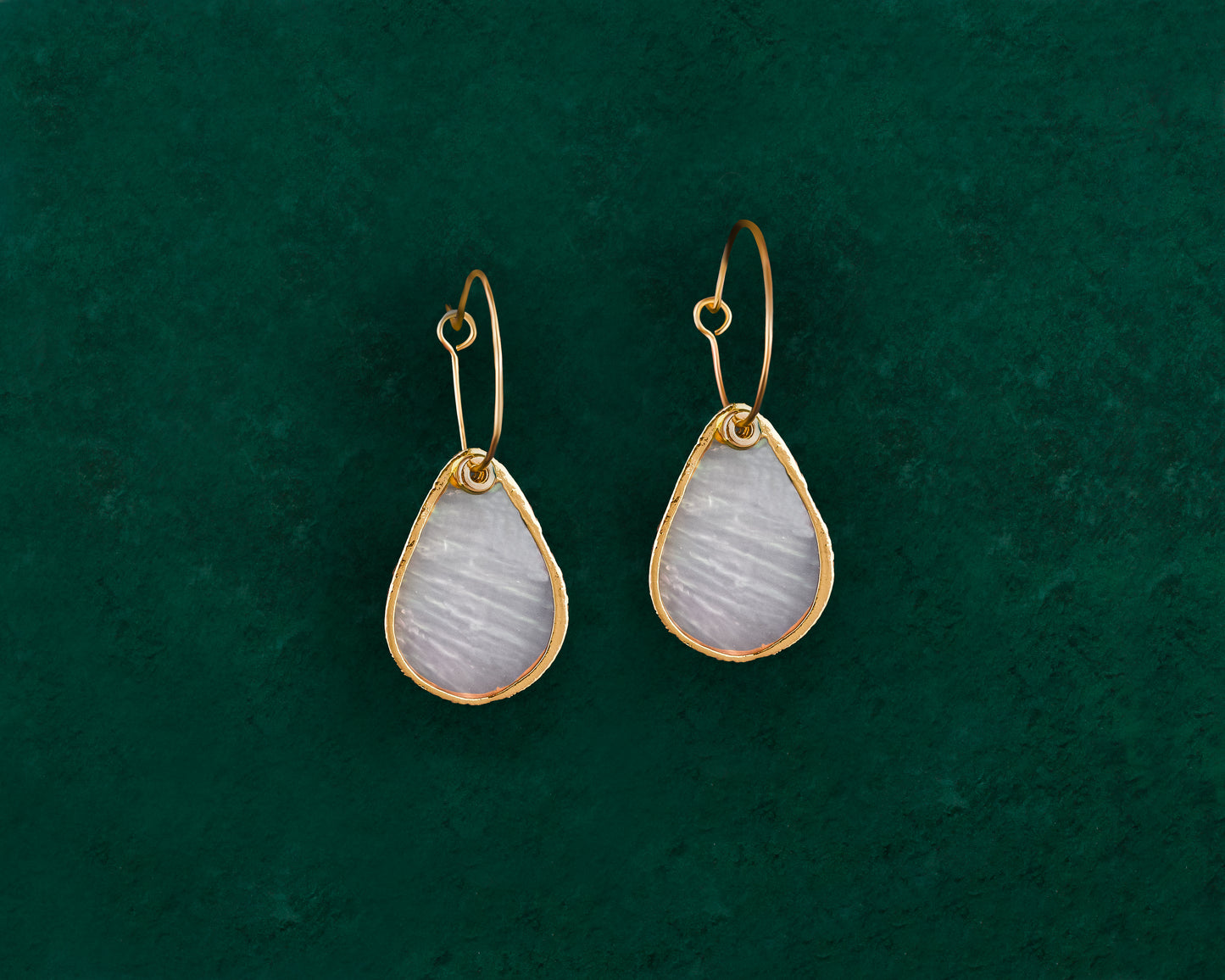 Gold Lined Capiz Shell Hoop Earrings with Metal Bead Accents
