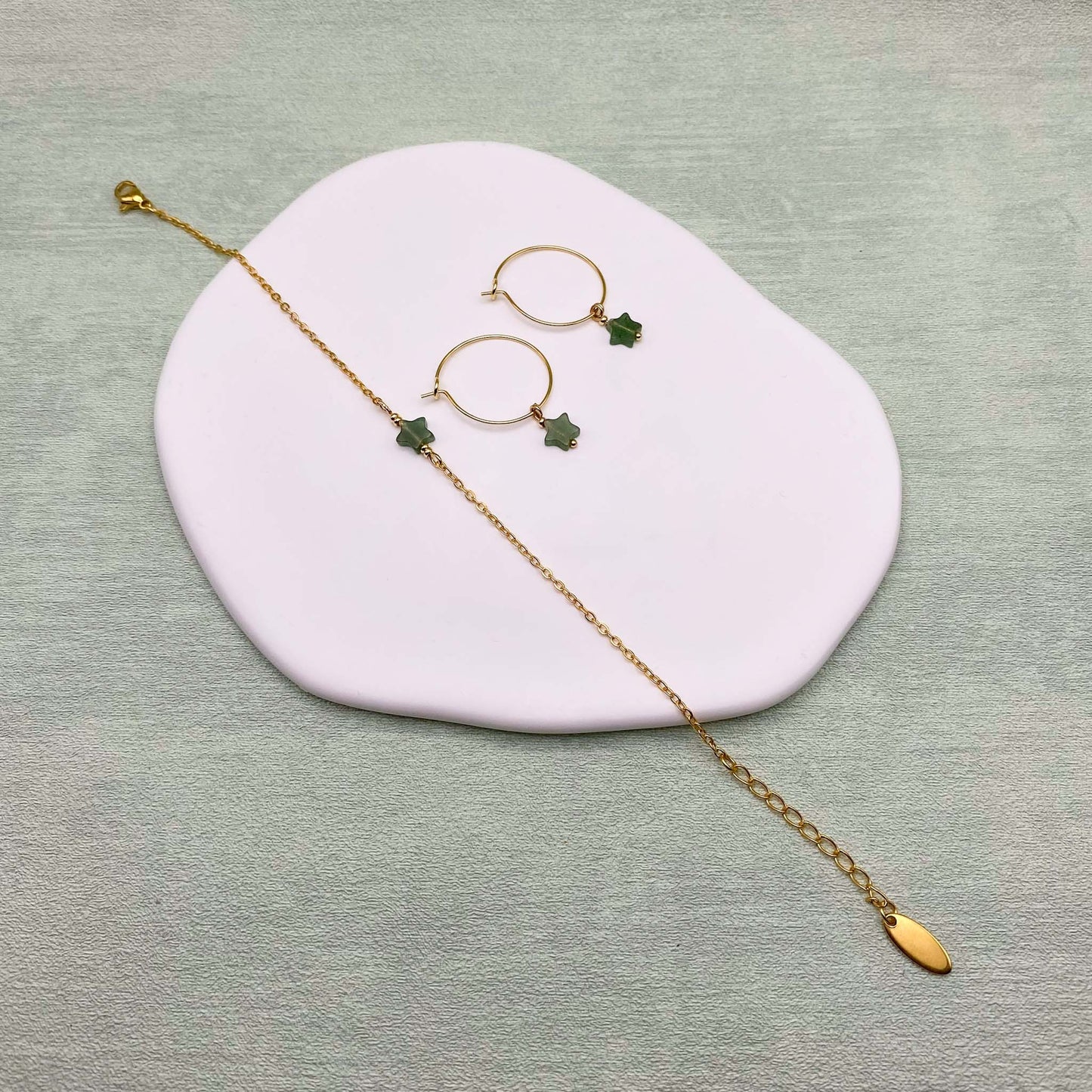 Dainty Green Aventurine Star Hoops