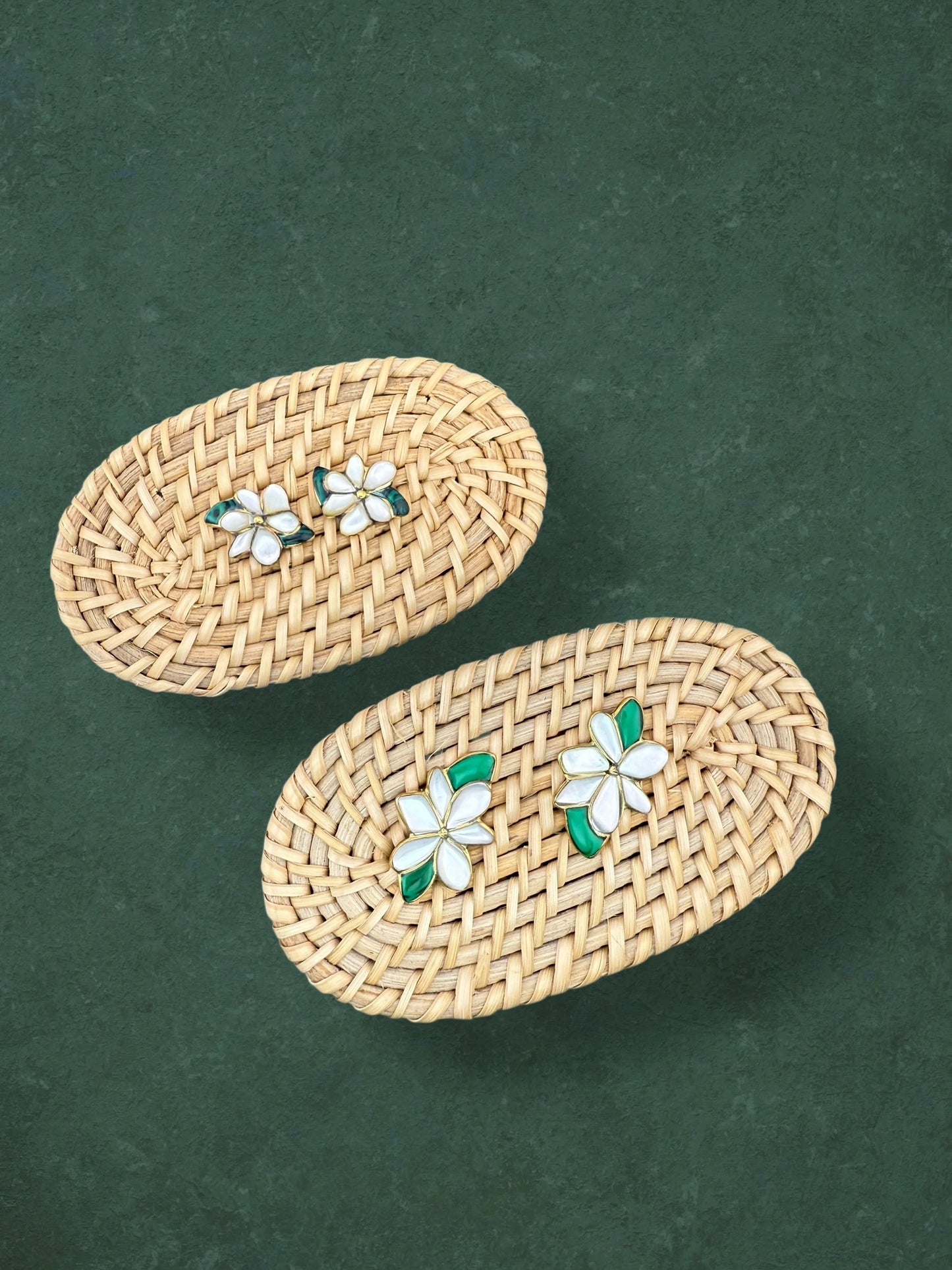 Sampaguita Mother of Pearl and Malachite Studs