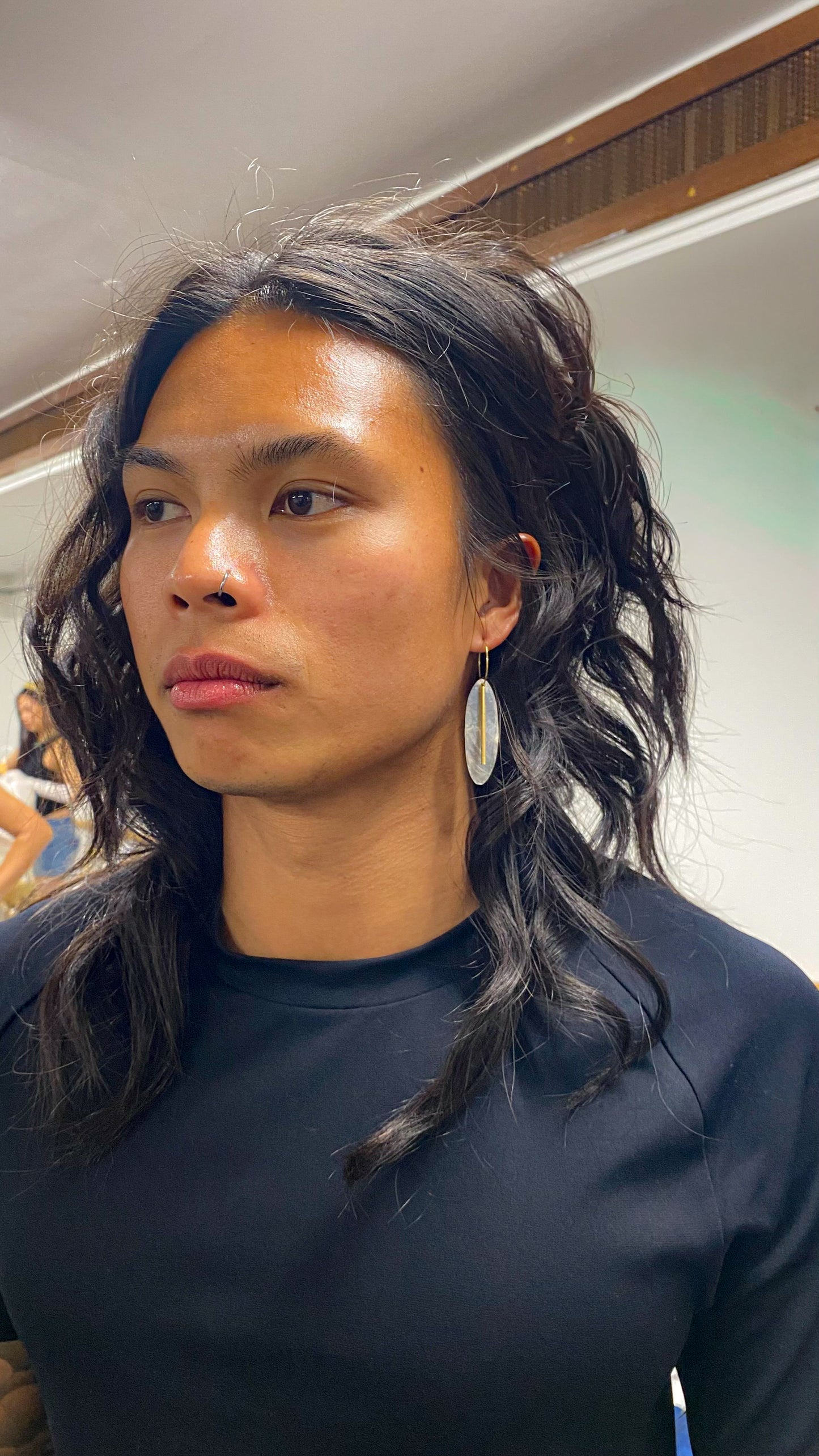 Bar Accented Capiz Shell Hoops