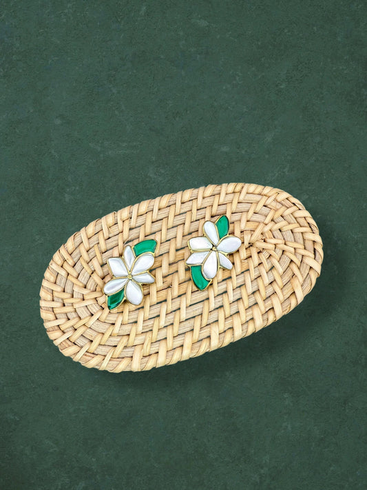 Sampaguita Mother of Pearl and Malachite Studs