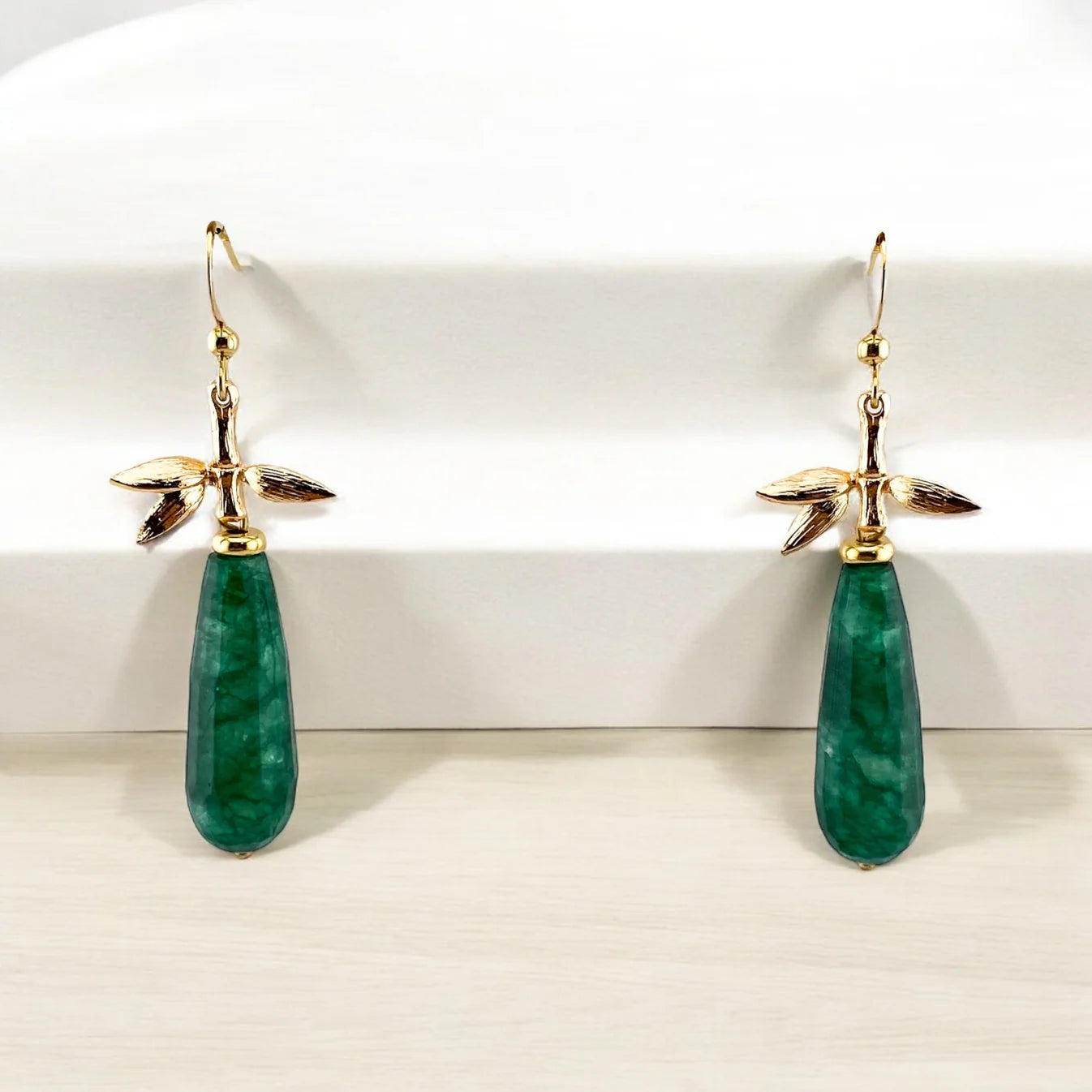 Teardrop Jade Necklace with Bamboo Leaves Charm