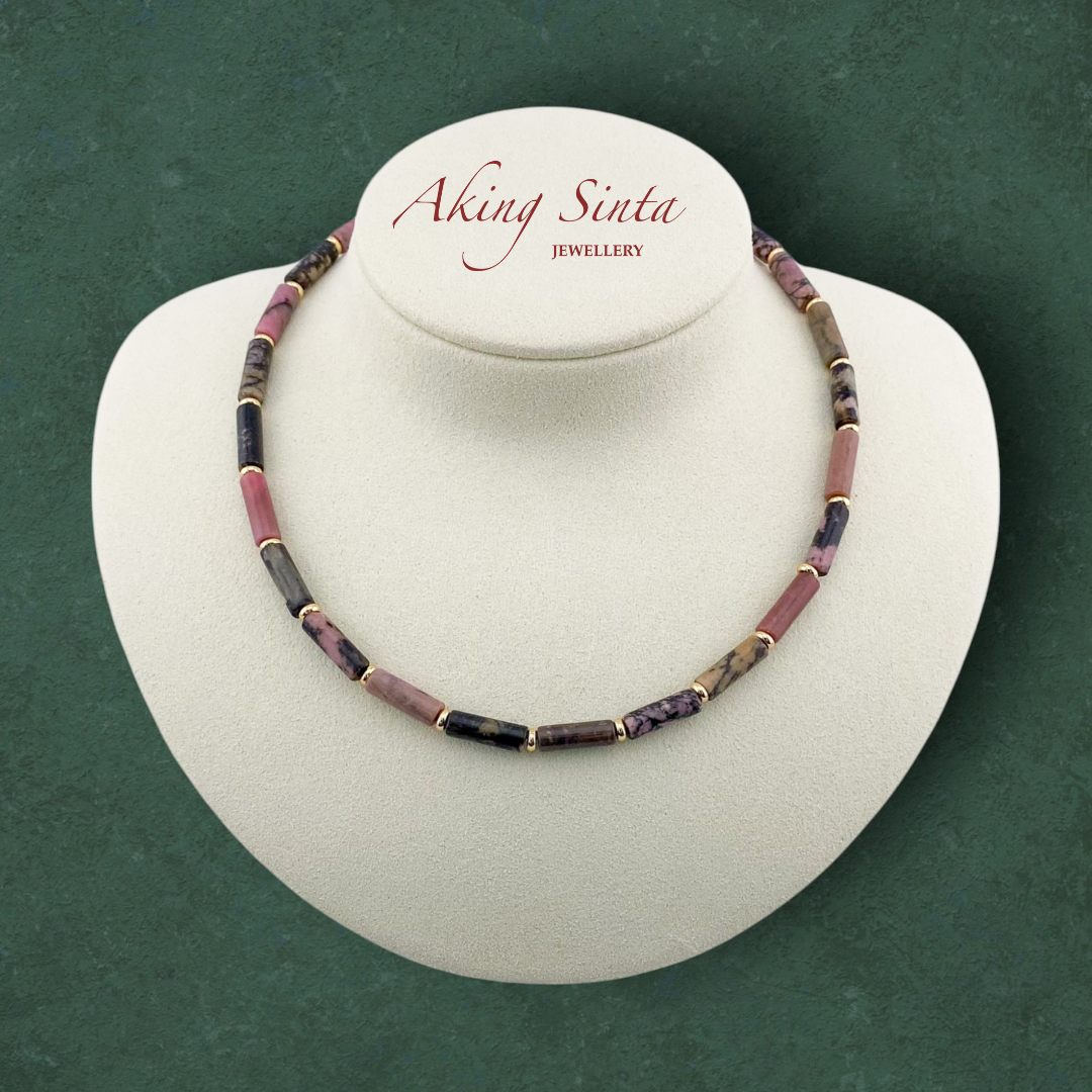Black Rhodochrosite Column Necklace