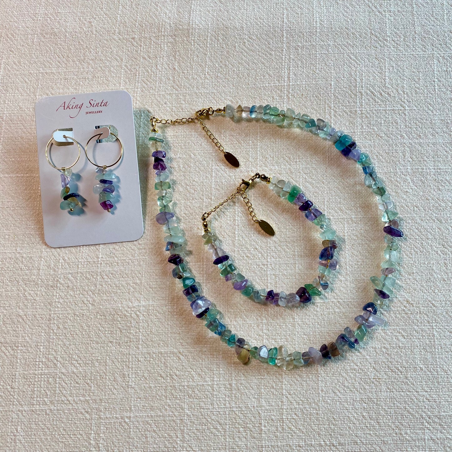 Fluorite Nugget Necklace, Bracelet and Earrings Set
