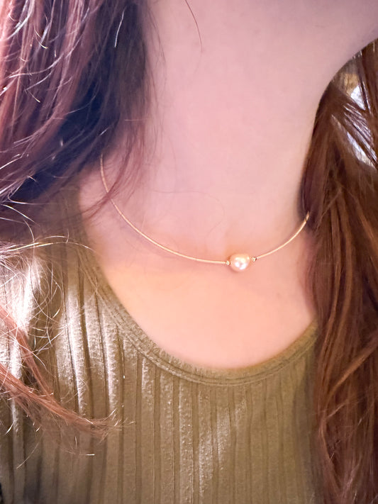 Peach Pearl Open Choker, Bangle and Earrings Gift Set