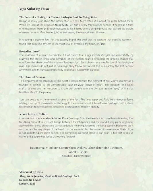 Bespoke Baybayin Engraving Add-On: Your Word in Mga Sulat ng Puso Brand Font