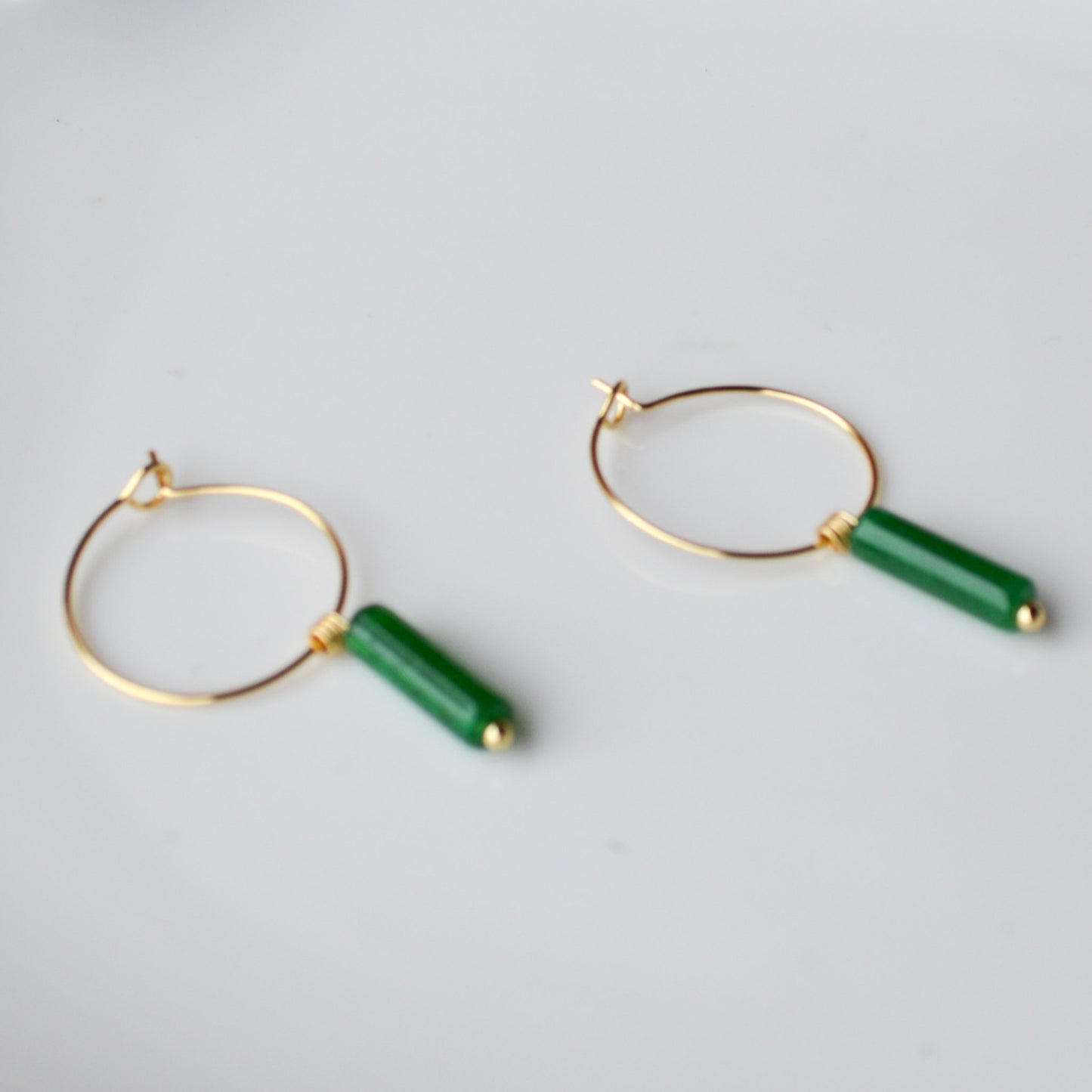 Green Jade Minimalist Column Hoop Earrings