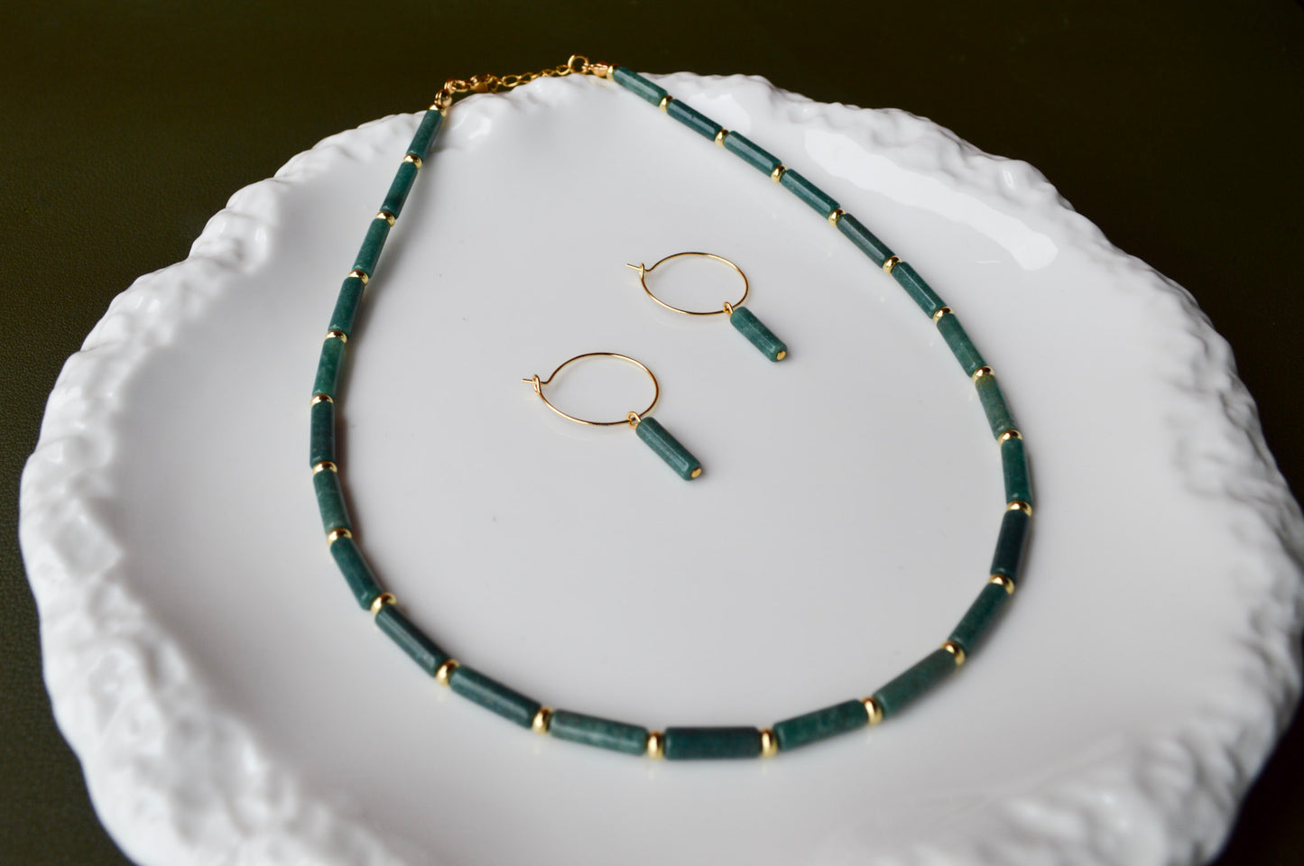 African Jade Minimalist Column Hoop Earrings