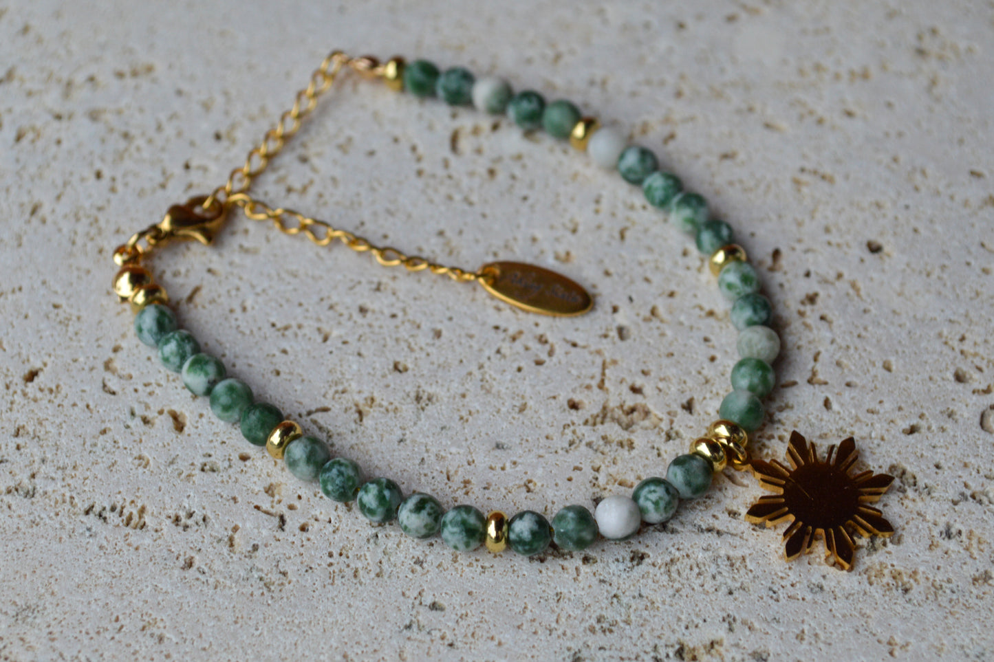 Green Spot Jasper Bracelet with Araw Charm