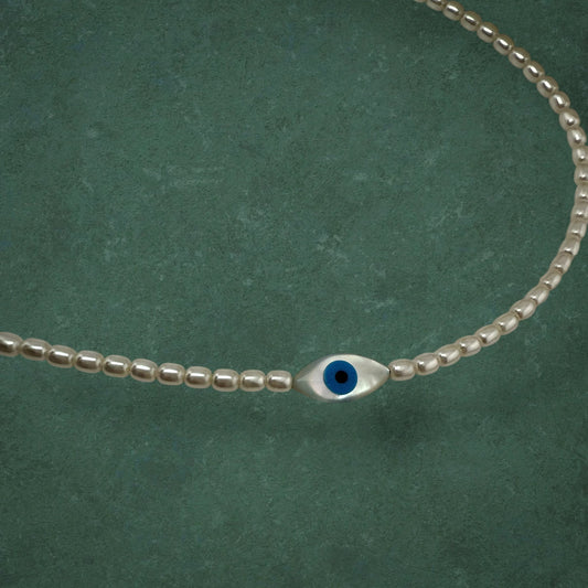 Off-Centre Evil Eye Mother of Pearl Necklace