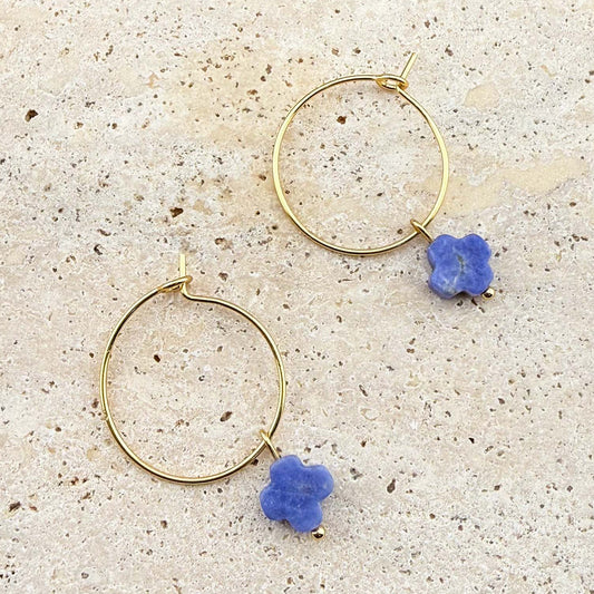 Dainty Clover Leaf Sodalite Hoops