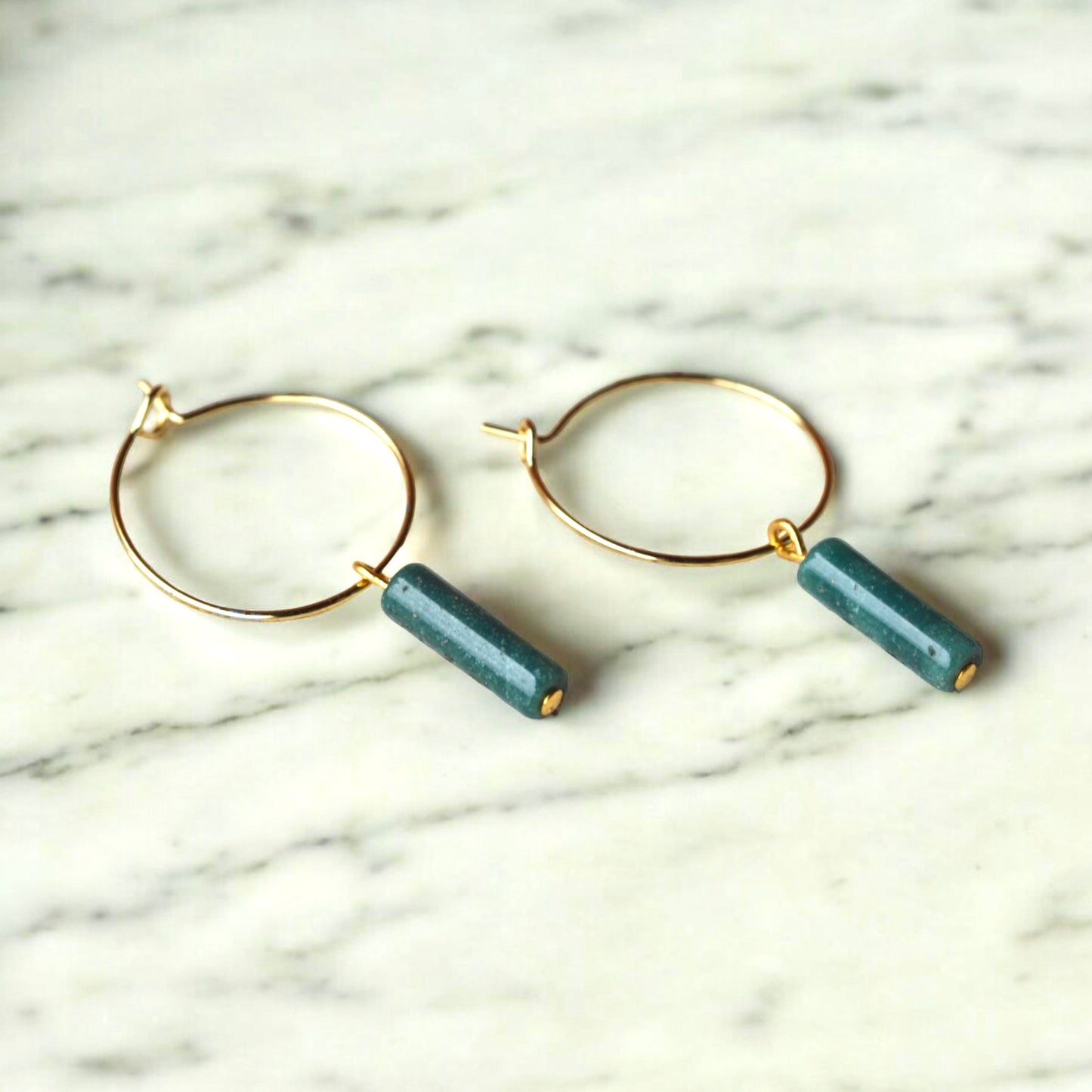 African Jade Minimalist Column Hoop Earrings