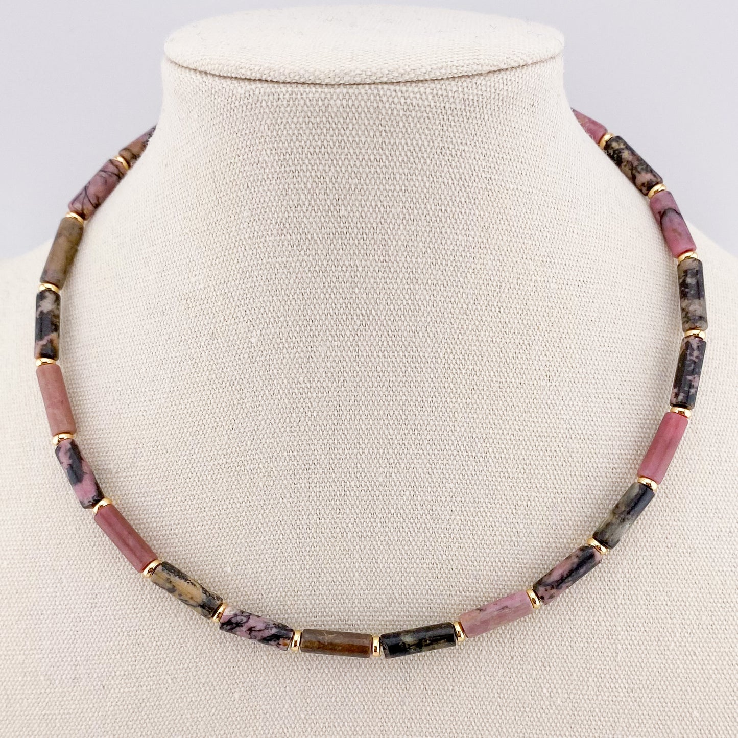 Black Rhodochrosite Column Necklace
