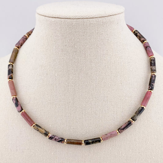 Black Rhodochrosite Column Necklace