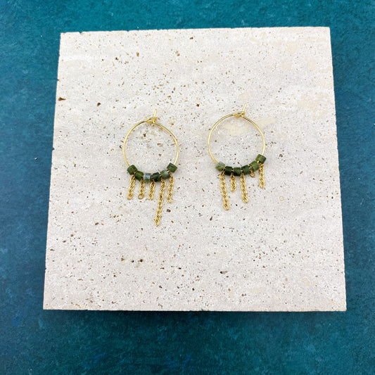 Asymmetrical Fringe Canadian Jade Hoops
