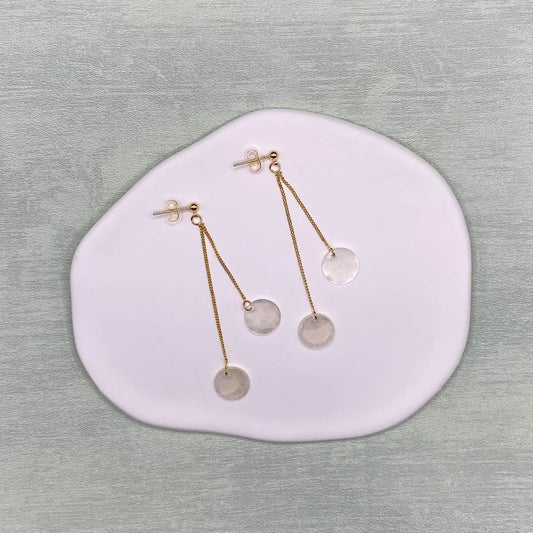 Capiz shell drop earrings with 18K gold plated chains, minimalist boho handmade jewelry