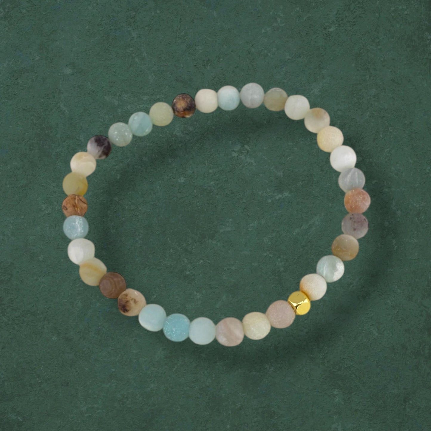 Flower Amazonite stretch bracelet with natural gemstone beads, minimalist handmade jewellery
