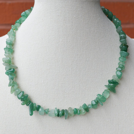 Green aventurine nuggets necklace with natural gemstone beads and 18K gold plated stainless steel chain, handmade boho jewelry