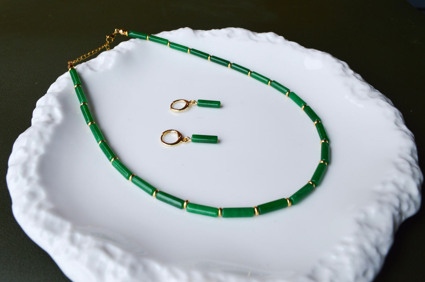 Green Jade Column Necklace