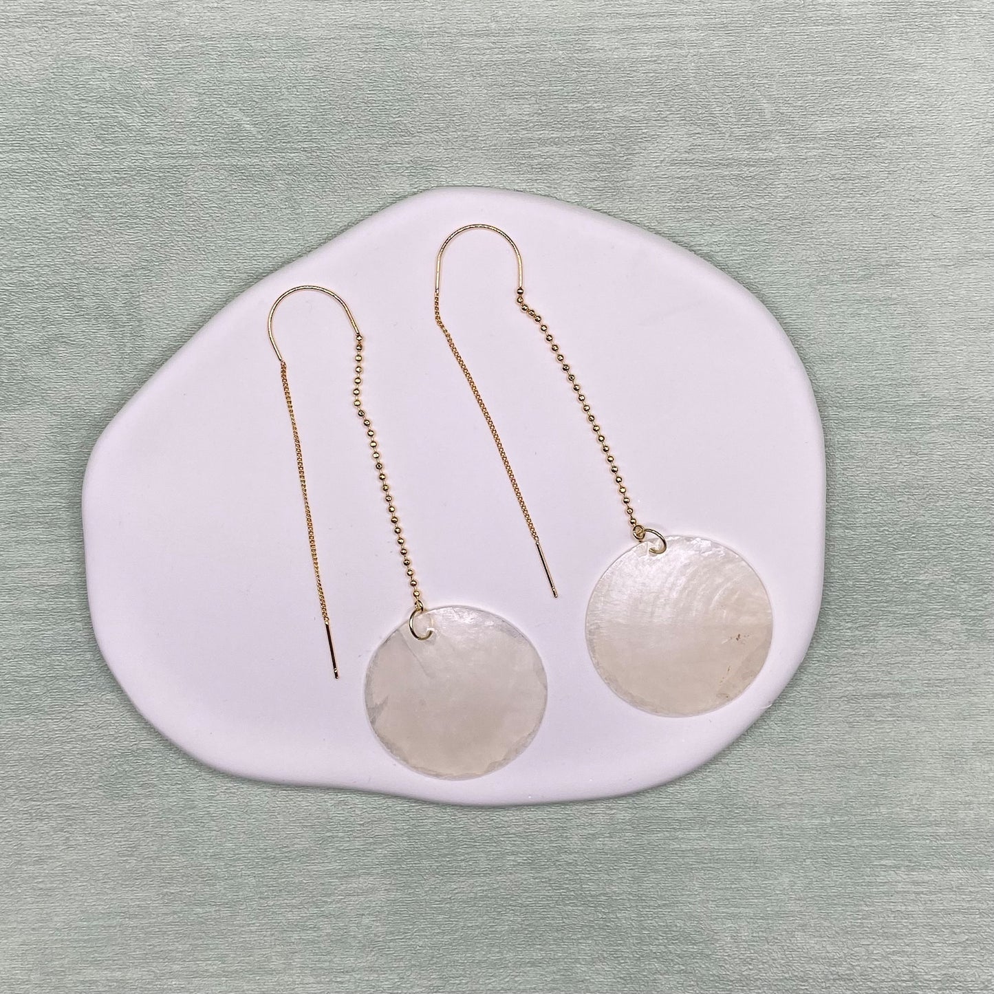 Capiz Shell Ball Chain Threader Earrings