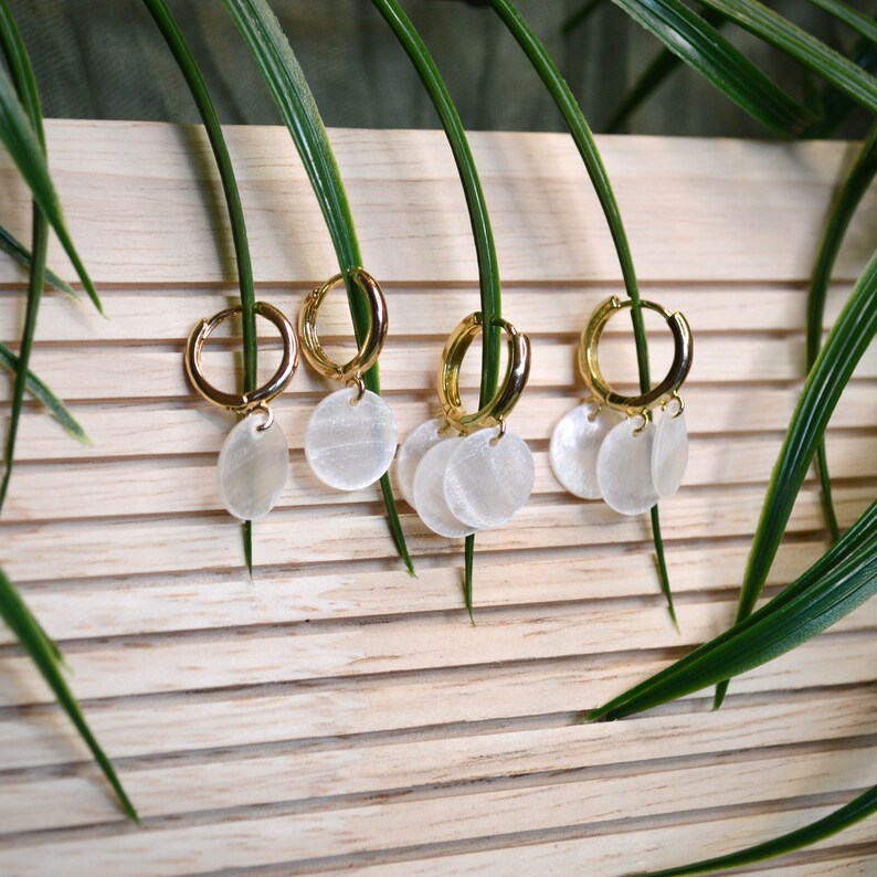 Dainty Capiz Shell Huggies Earrings