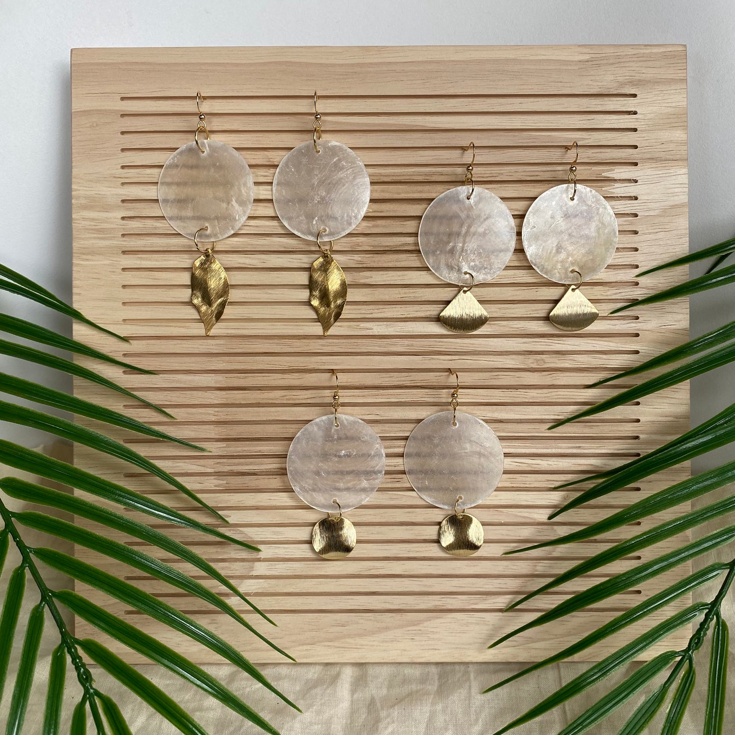 Capiz Shell Drop Hook Earrings with Charms