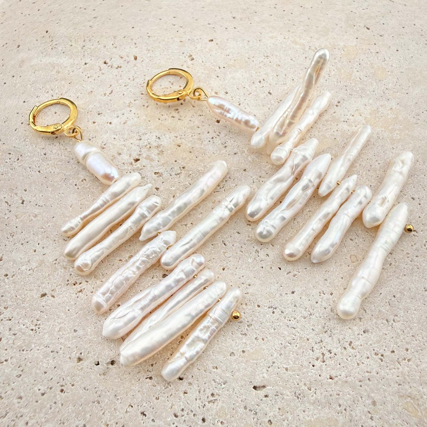 Kinetic Stick Pearl Huggie Earrings
