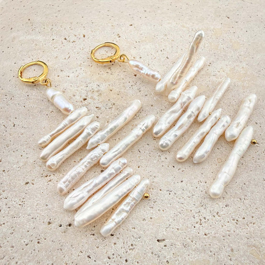 Kinetic Stick Pearl Huggie Earrings