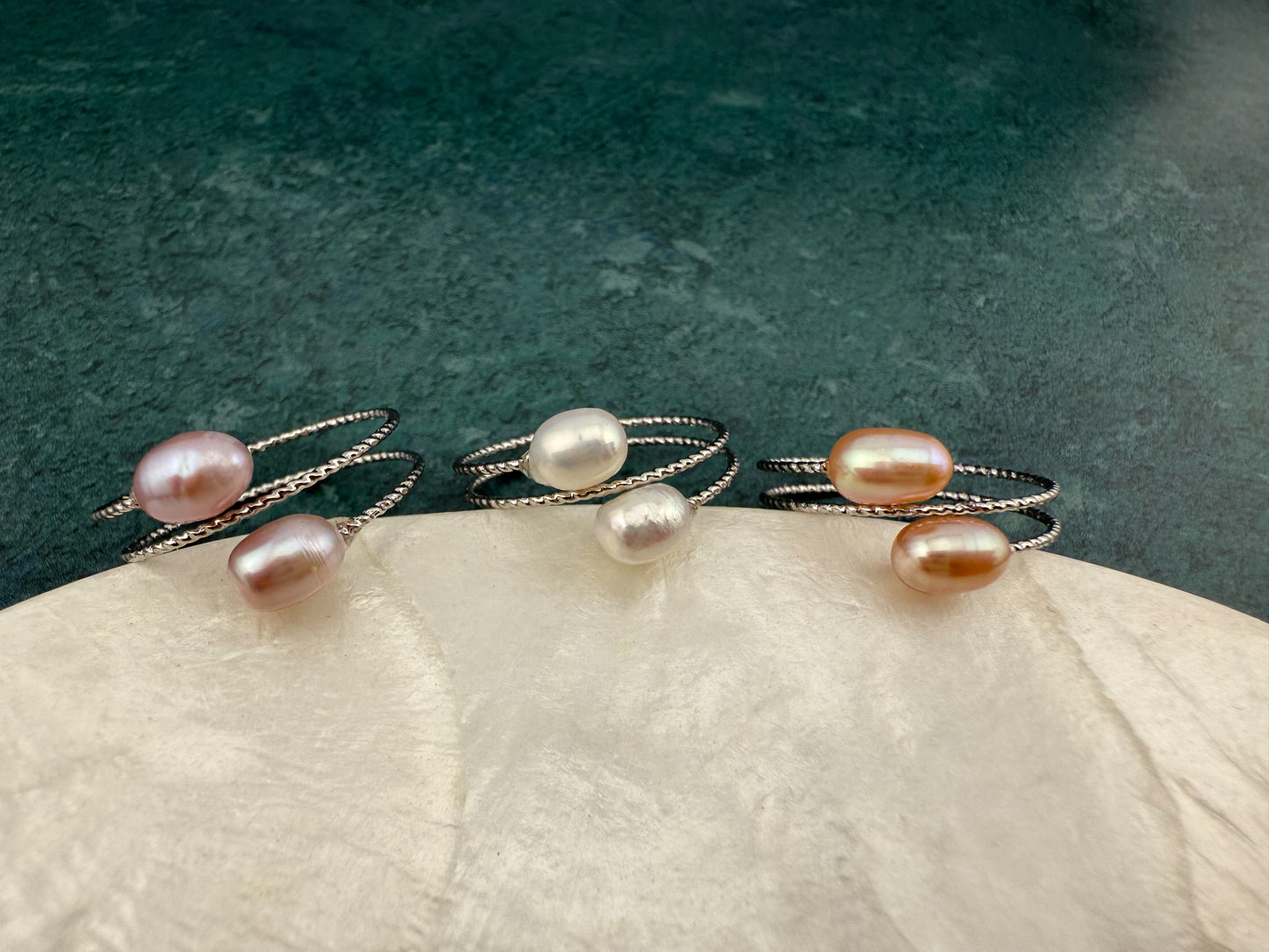 Dainty Double Pearl Adjustable Ring