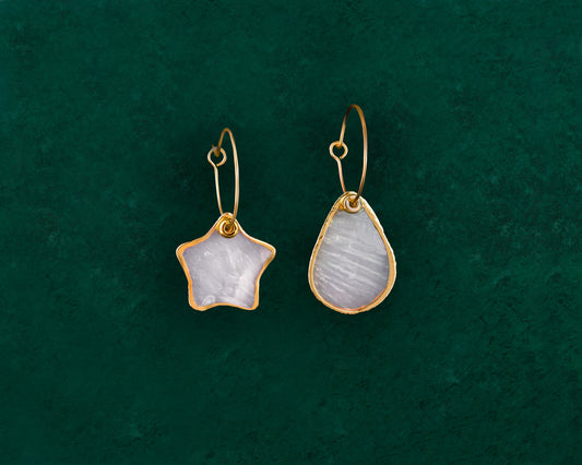 Gold Lined Capiz Shell Hoop Earrings with Metal Bead Accents