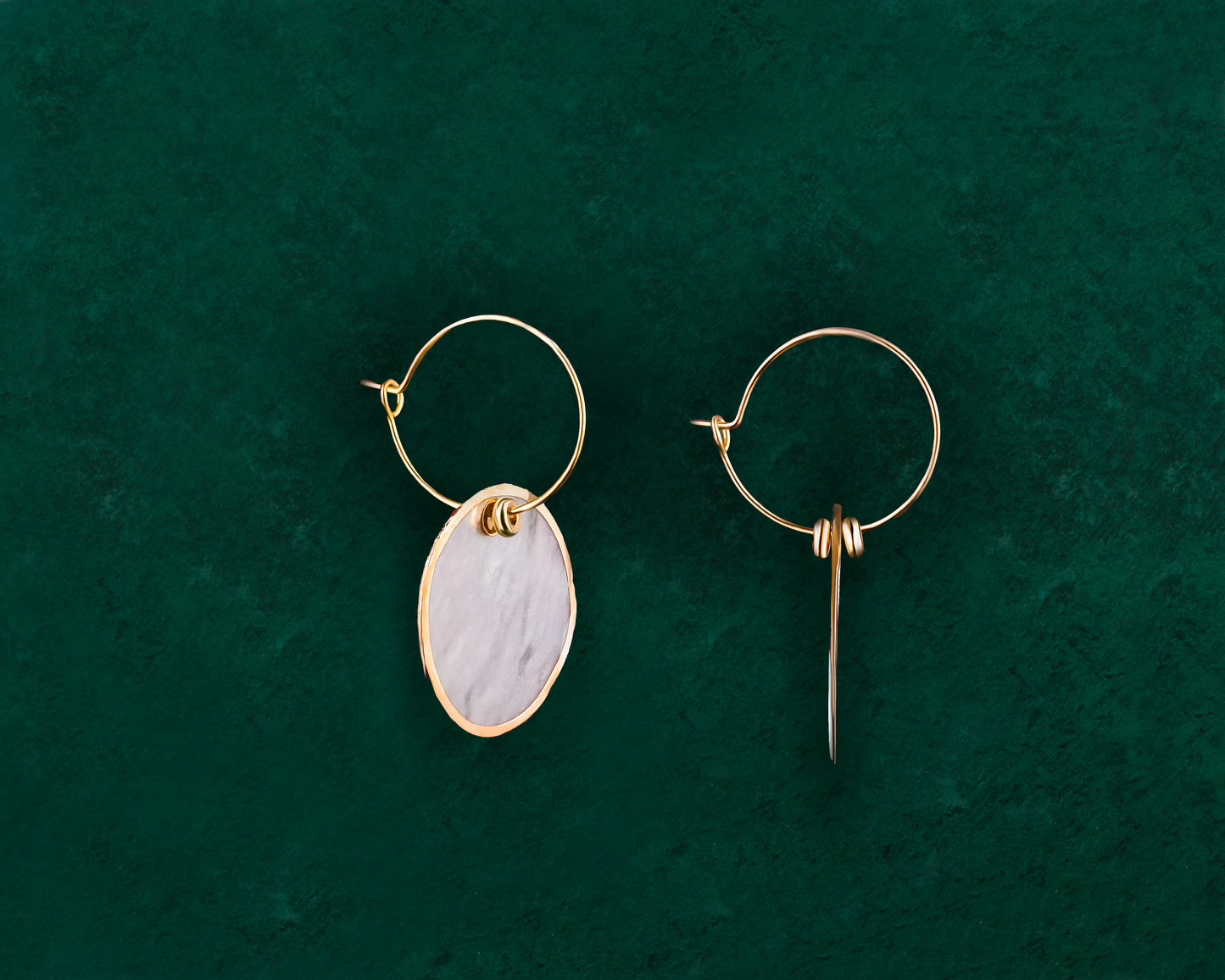 Gold Lined Capiz Shell Hoop Earrings with Metal Bead Accents