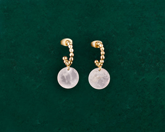 Bubble Hoop Studs with Dainty Capiz Shell Charm