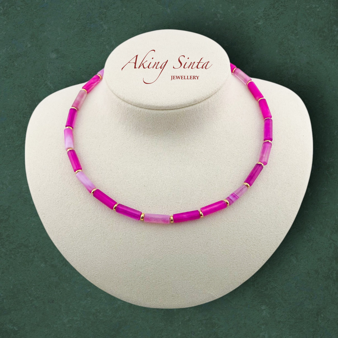 Rose Pink Agate Column Necklace