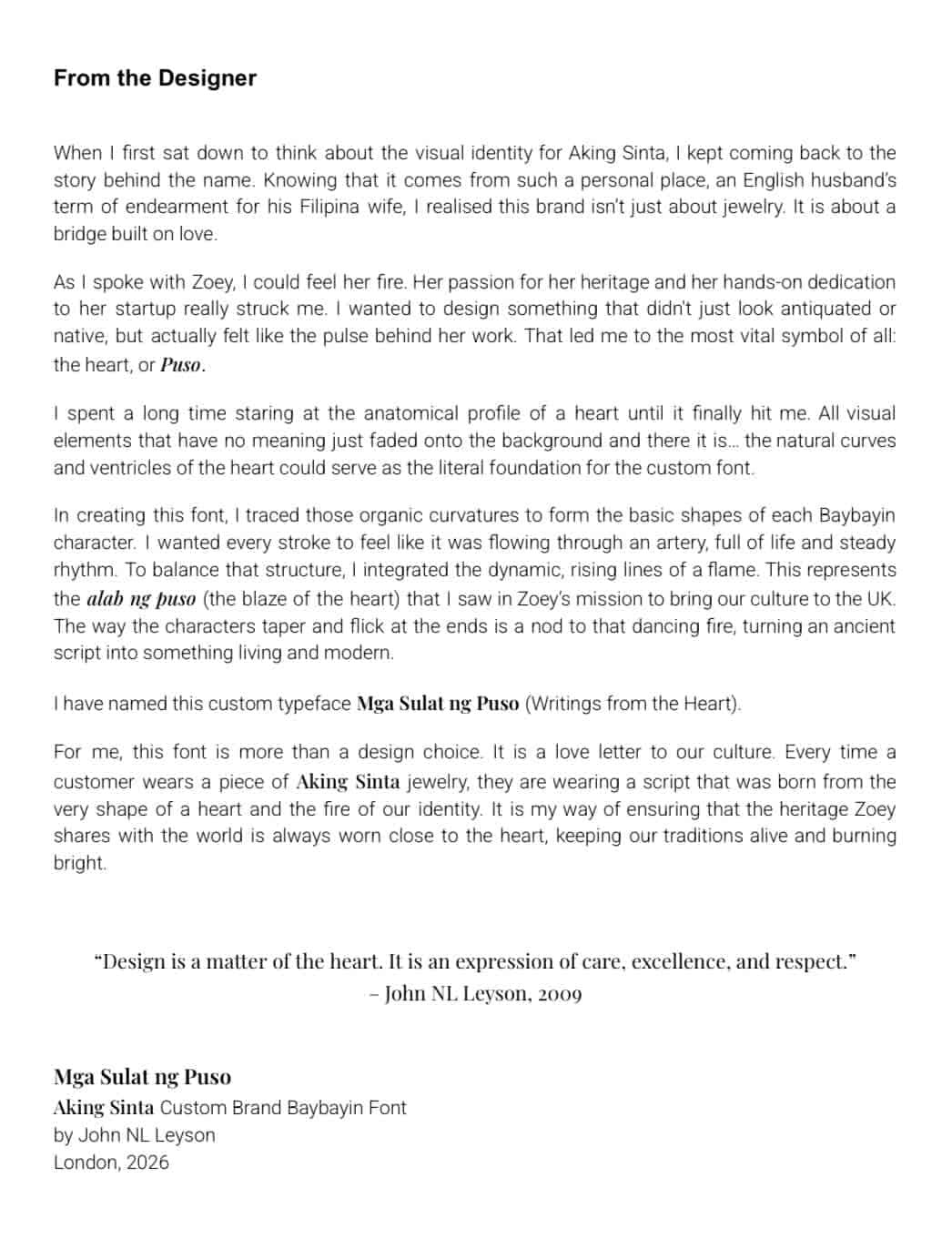 Bespoke Baybayin Engraving Add-On: Your Word in Mga Sulat ng Puso Brand Font