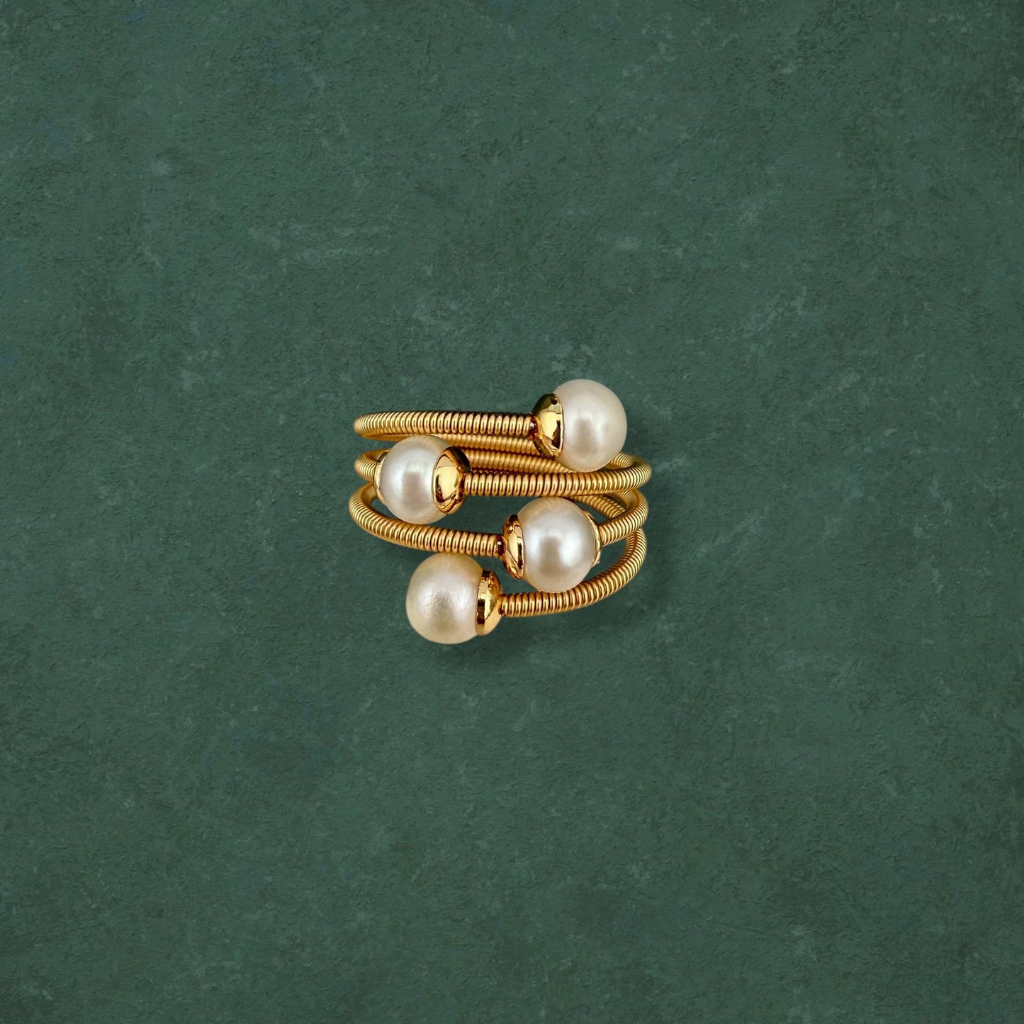 Multi-Pearl Adjustable Coiled Ring