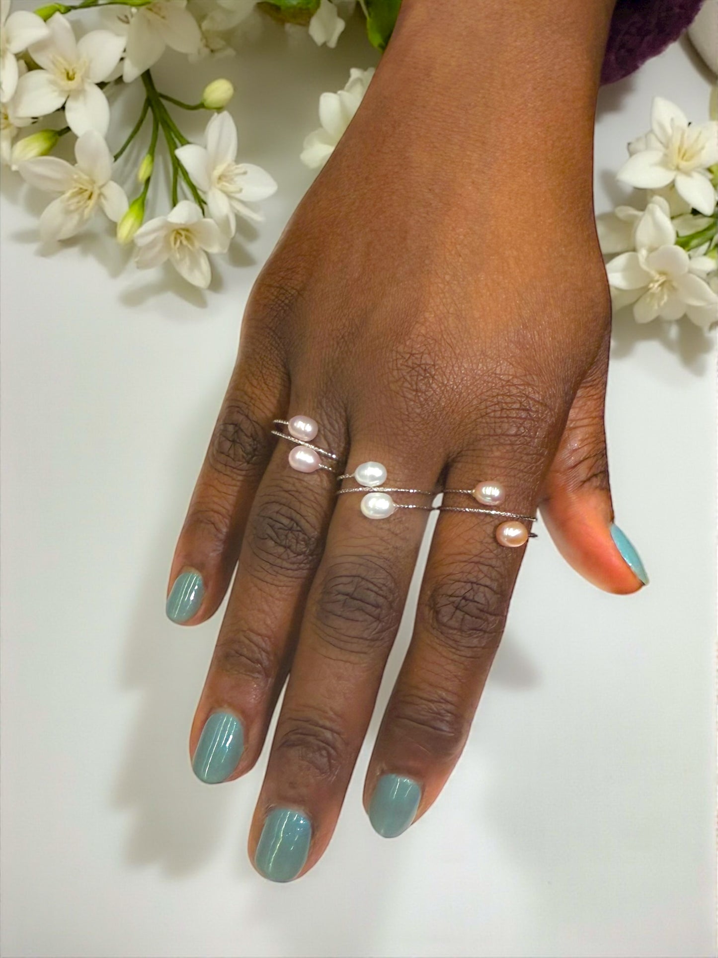 Dainty Double Pearl Adjustable Ring
