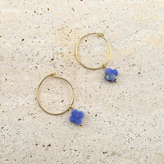 Dainty Clover Leaf Sodalite Hoops