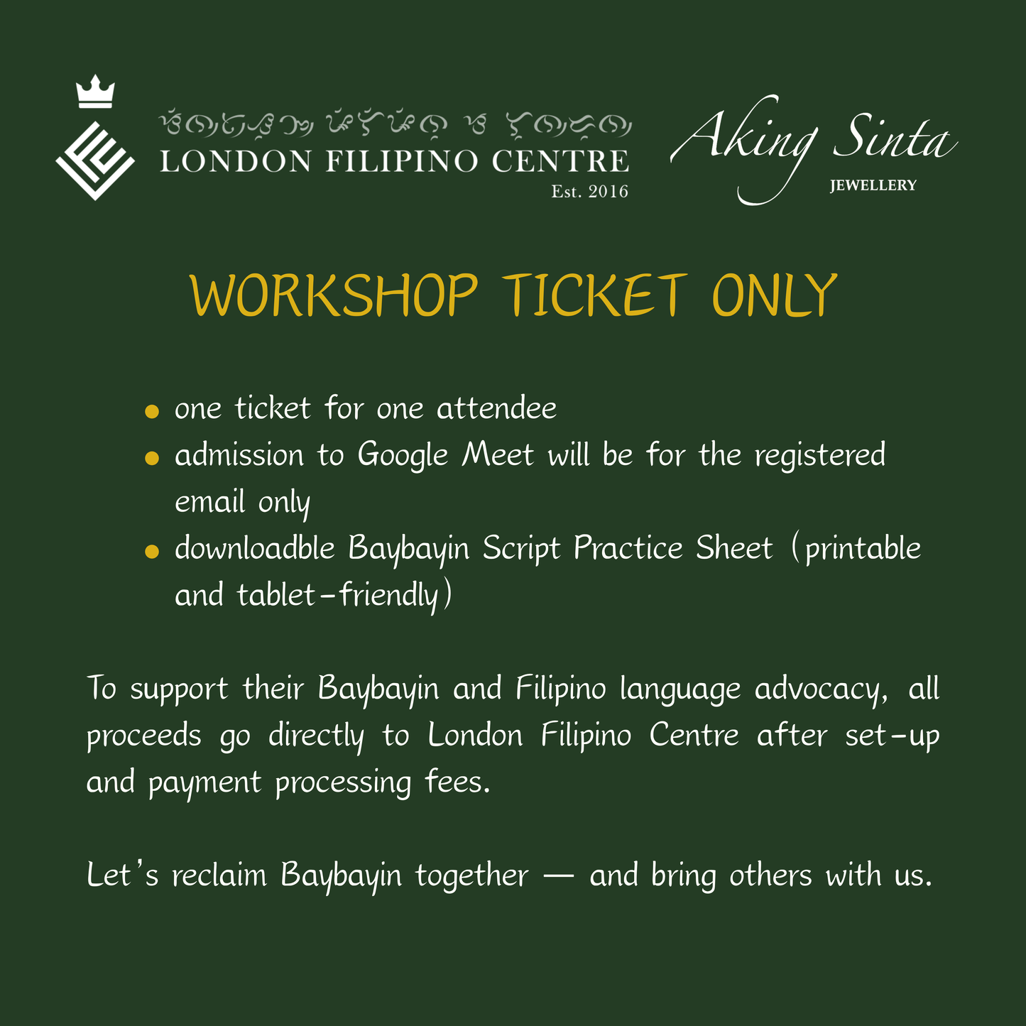 Bridging Two Worlds: Online Baybayin Lecture and Workshop Series