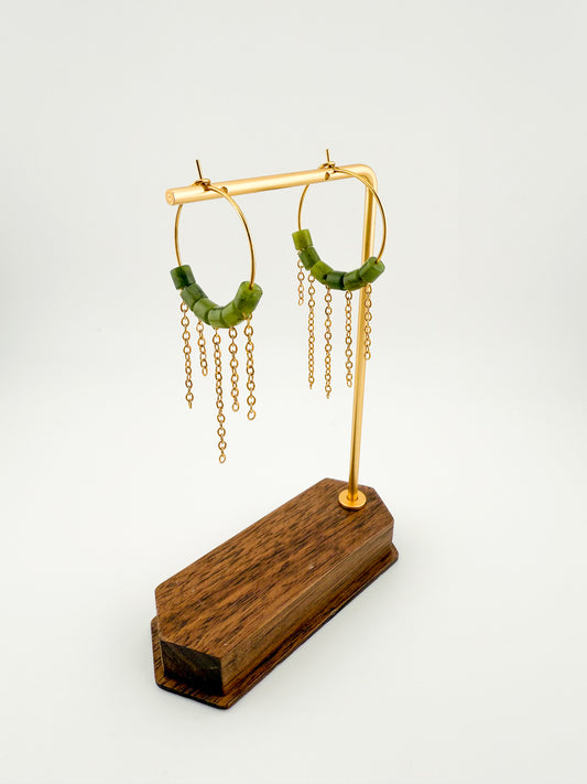 Asymmetrical Fringe Canadian Jade Hoops