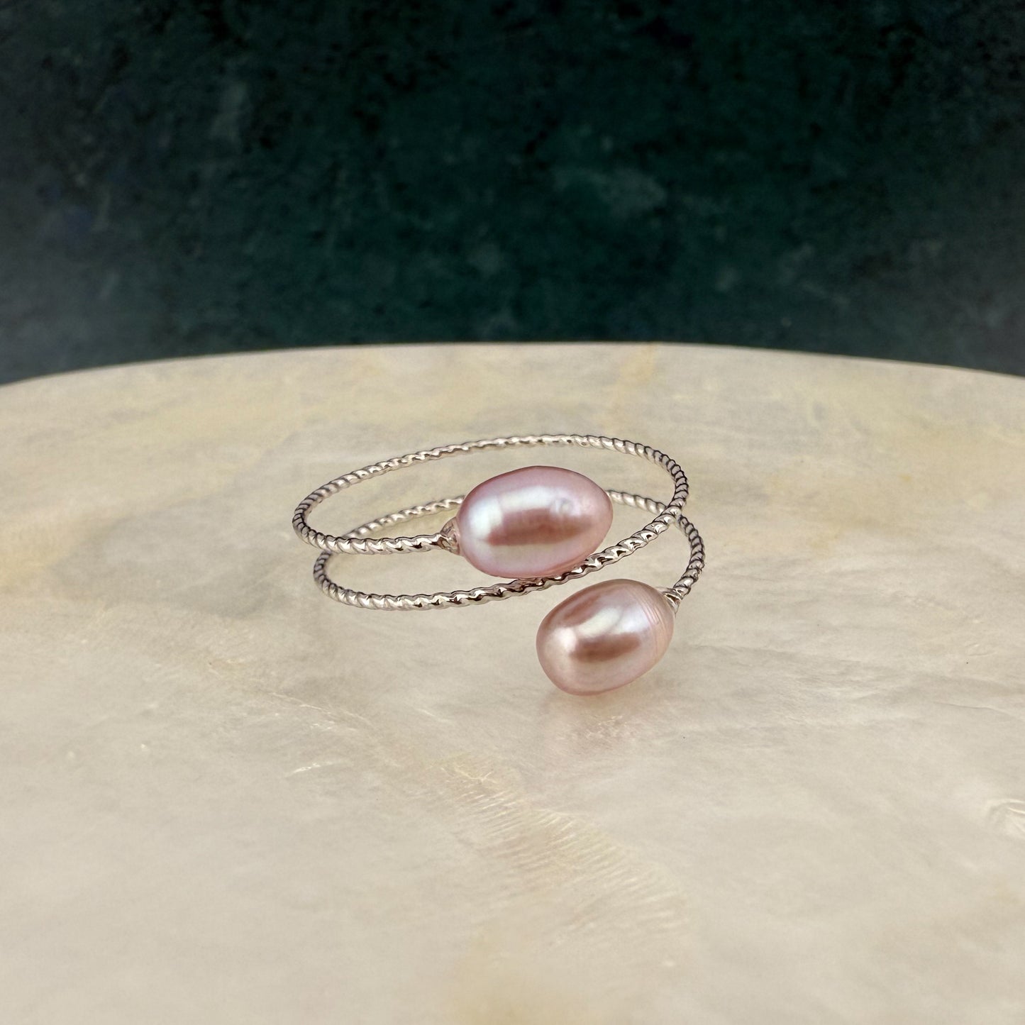 Dainty Double Pearl Adjustable Ring