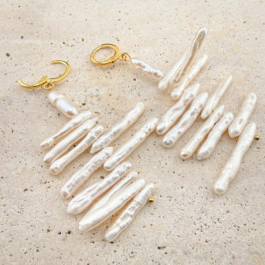 Kinetic Stick Pearl Huggie Earrings