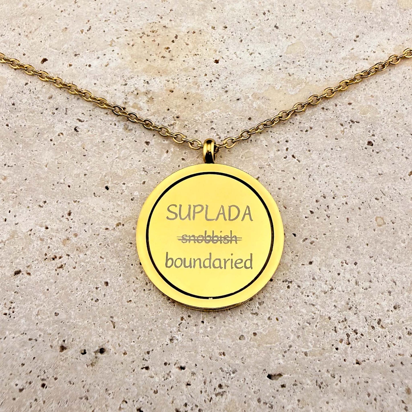 Reclaimed Tagalog Words in Baybayin on Spinning Coin Fidget Necklace