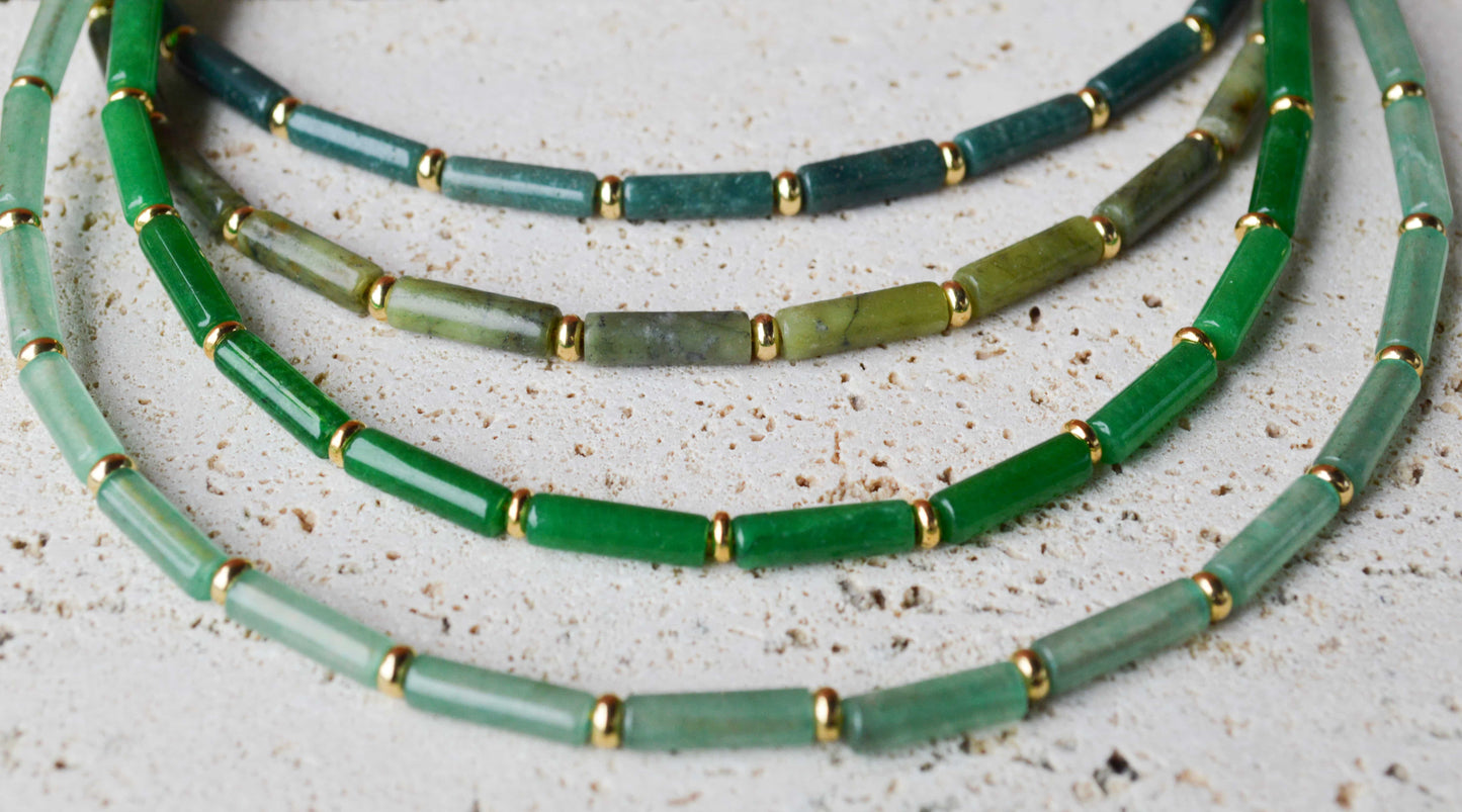 Green Aventurine Column Necklace – Natural Gemstone