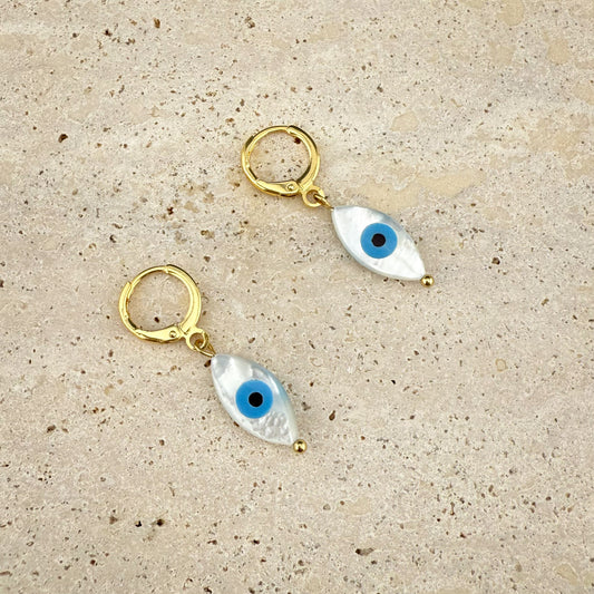Evil Eye Mother of Pearl Huggies