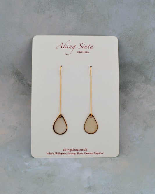Gold Lined Capiz Shell Threader Earrings – Minimalist Coastal Filipino Jewelry