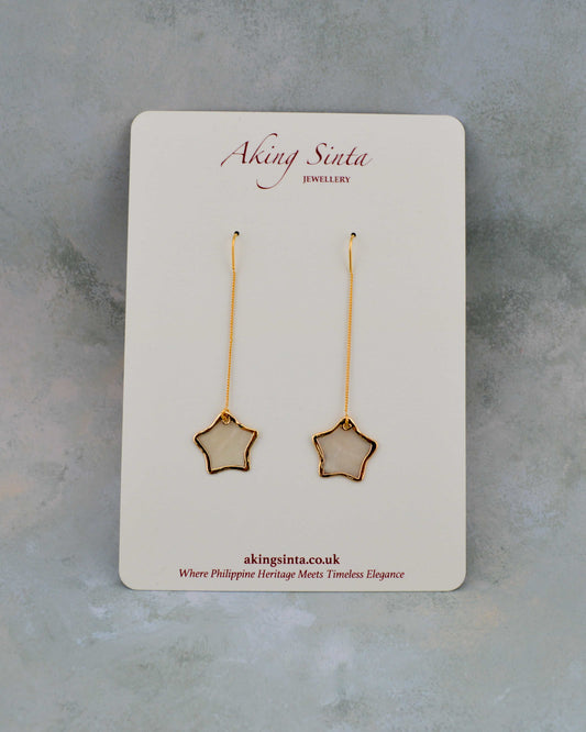 Gold Lined Capiz Shell Threader Earrings – Minimalist Coastal Filipino Jewelry