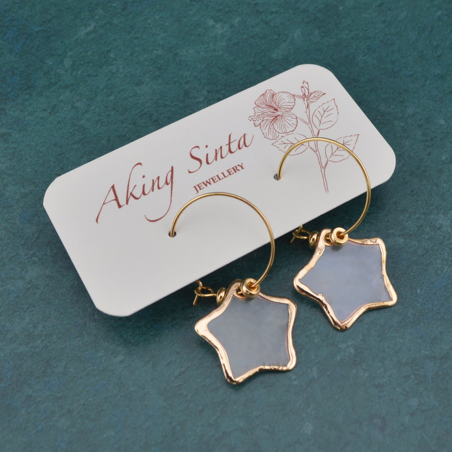 Gold Lined Capiz Shell Hoop Earrings with Metal Bead Accents