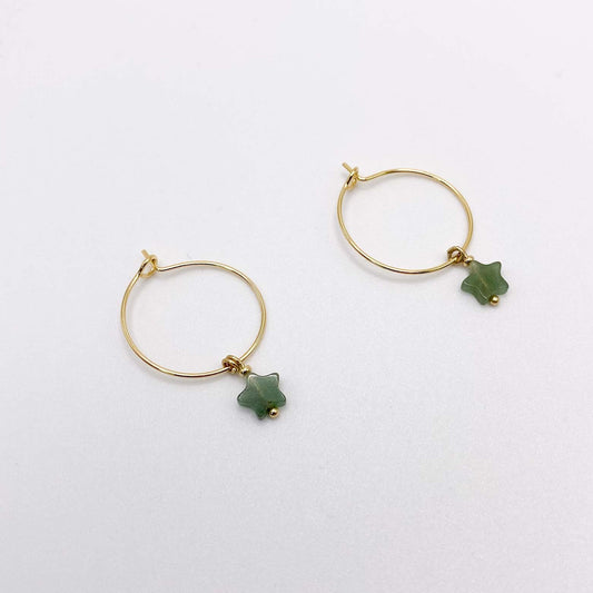 Dainty Green Aventurine Star Hoops